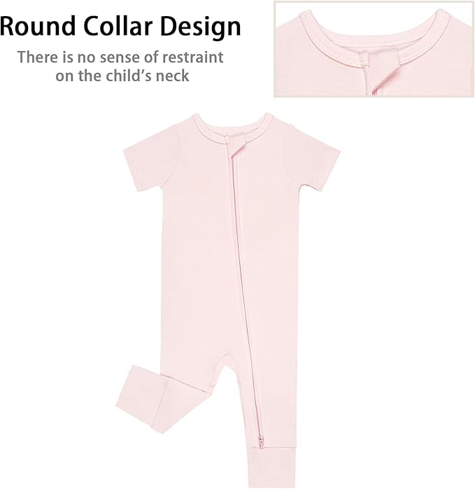 GUISBY Footless Short Sleeve Baby Pajamas with Zipper Cotton Infant Sleepwear