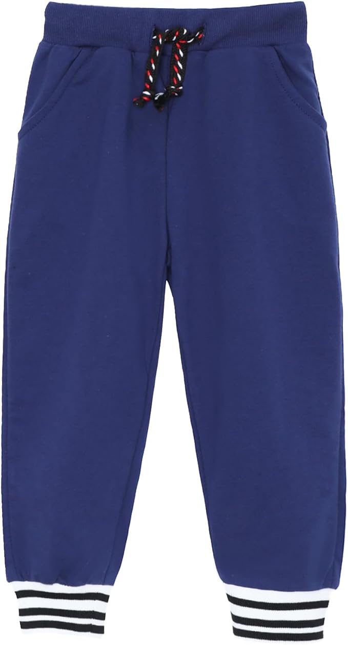 HILEELANG Toddler Boys Cotton Jogger Sweatpants 3 Pack, Soft Adjust Elastic Waist Pants with Pockets, Sizes 12M-7T