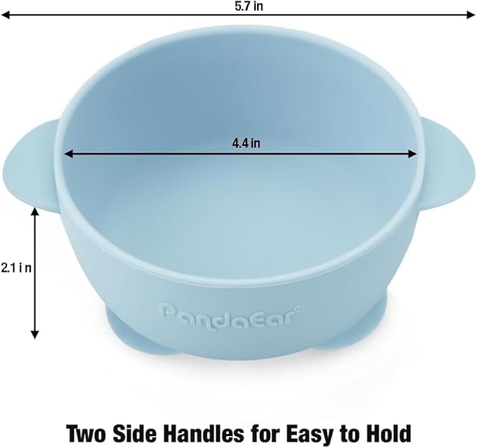 PandaEar 3 Pack Baby Suction Bowls with Lids| Leak-Proof Stay Put Silicone Food Bowl for Babies Kids Toddlers Infants| Food Grade Soft Safe BPA-Free Silicone (Blue Brown Tan)