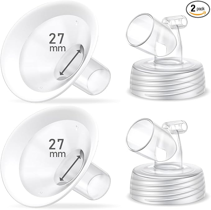 2 Packs 27mm Flange Set, Updated Soft Rim Shield and Wide Mouth Base Connector Pump Parts for Spectra S2 Spectra S1 9 Plus Breastpumps Accessories, 106 Degree Wider Opening Angel