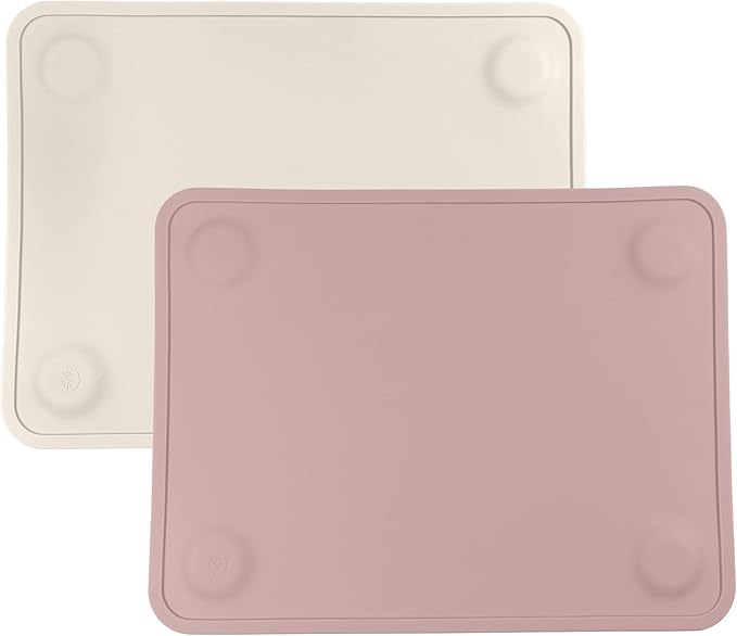 WeeSprout Silicone Suction Placemats for Babies, Toddlers & Kids, Durable Food Grade Silicone with Non-Slip Suction, Dishwasher Safe, for Dining Table & Restaurants + Travel Case, 2 Pack