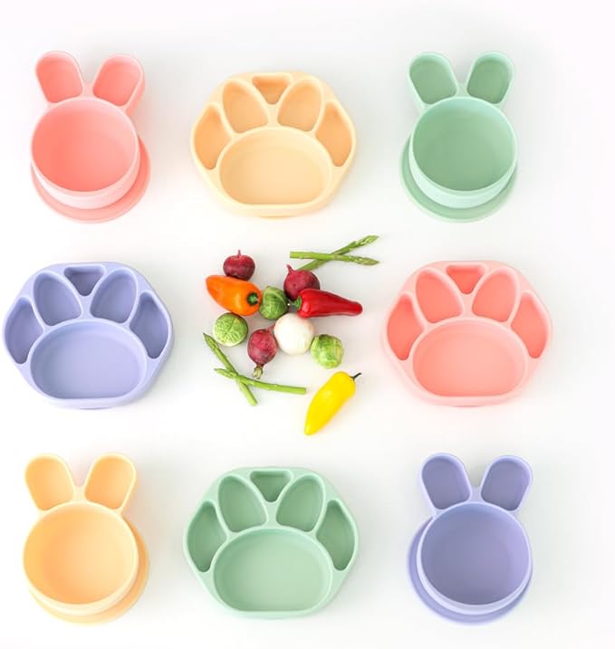 Baby Plates with Suction - Self-Feeding Tools for Baby - Made in Korea - Suction Plates Feeding Essentials - Ideal Baby Food Plates - Perfect Design for Toddlers (Purple, Bear Claw)