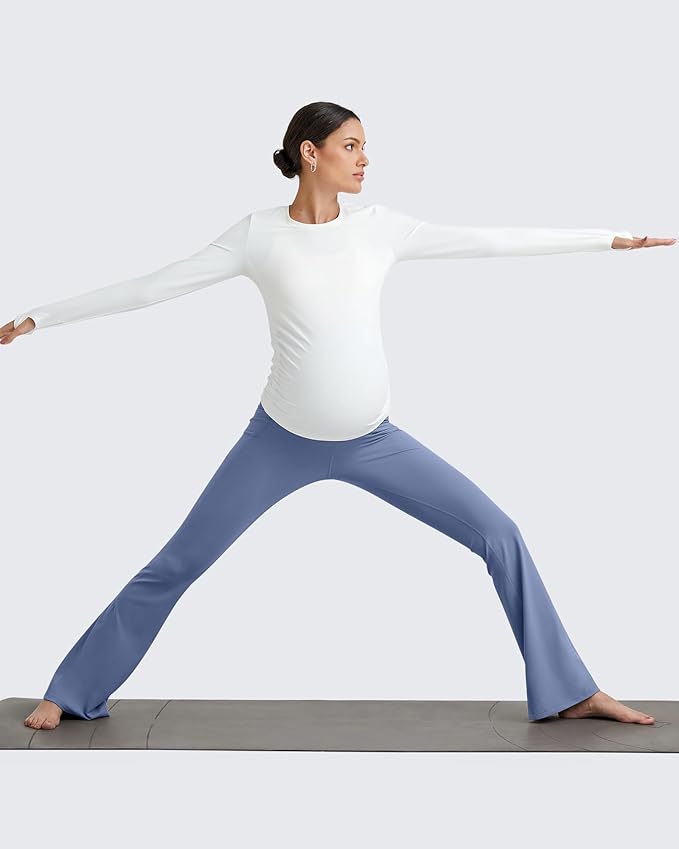 G4Free BareFeel Maternity Flare Leggings with Pockets Over The Belly Stretchy Casual Lounge Pregnancy Dress Pants for Work