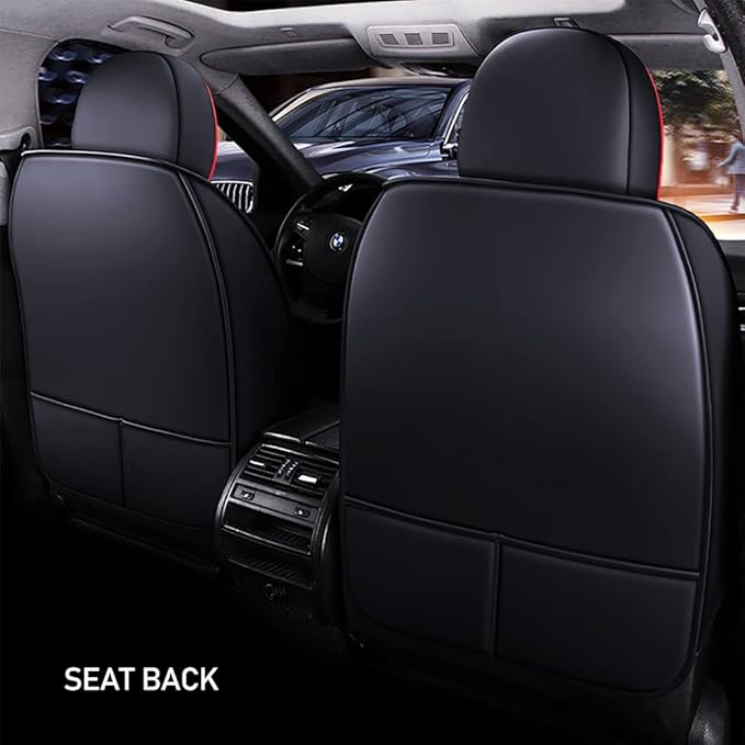 Luxury 2 Seats Car Seat Covers Protectors for Suzuki 1999-2025 95% Models, Back Storage Bag Design & Headrest Pillow & Lumbar Support Black & Red Line