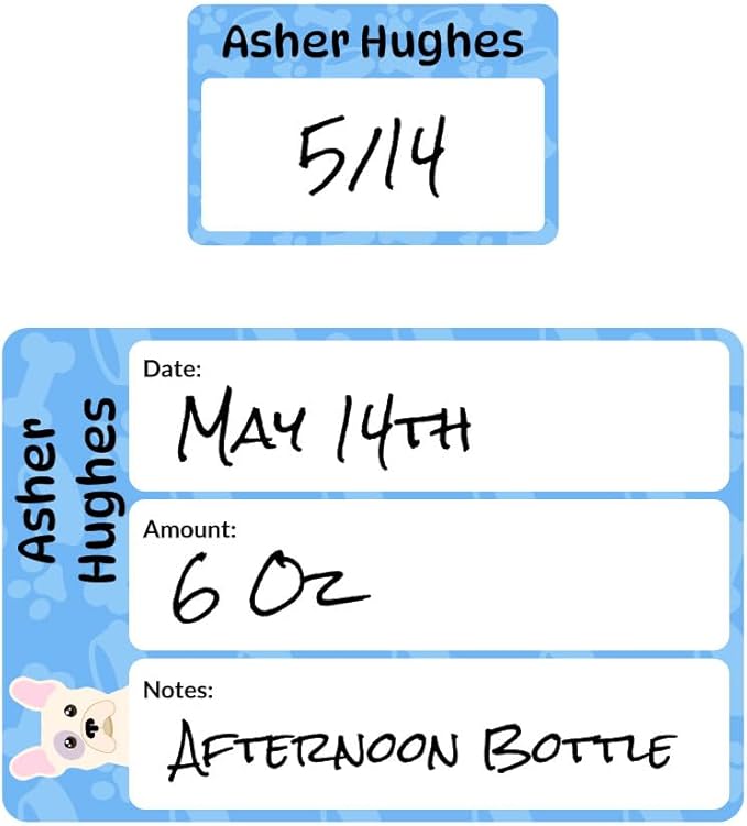 Name Bubbles - Reusable Baby Bottle Labels for Daycare (20 Labels) - Kids Washable Name Tags for Bottles, Sippy Cups, & Snack Containers, Waterproof, Baby Name Stickers, Write-On (Dogs)