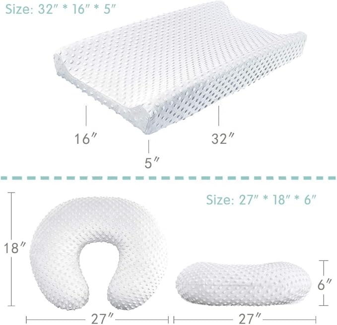 iEvolve Minky Nursing Pillow Cover Breast Feeding Pillow Cover Slipcover U Shape for Baby Boy Girl,Cover Only(Beige&White, Pack of 2)