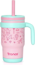 Tronco 14 oz Kids Insulated Tumbler with Handle & Spill Resistant Flexible Straw, BPA-Free Stainless Steel Toddler Cups with Lids, Splash-Proof Kid Drinking Cup Travel Mugs, Hand Wash Only