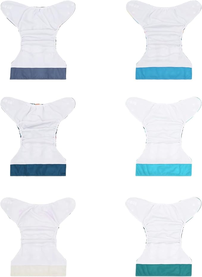babygoal AWJ Cloth Diapers with Tummy Panel Pack of 13, 6 Diaper Cover with 6 Inserts and Wet Dry Bag, Adjustable Washable Reusable for Baby Girls and Boys