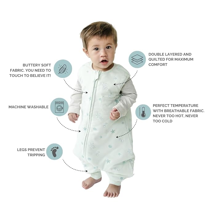 Tealbee Dreamsuit Toddler Sleep Sack with Feet – Walker Sleep Bag with Legs, Rayon made from Bamboo, Winter 1.5 TOG, 2-Way Zipper, 3T-4T - Seashell