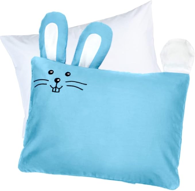 kinder Fluff Kids Pillow & Pillowcase Set - 233T Cotton Pillow Covers & Down Alternative Pillow Fill - Hypoallergenic Kids Pillows for Small Children - Children & Travel Pillows Kid - 13x18in Blue