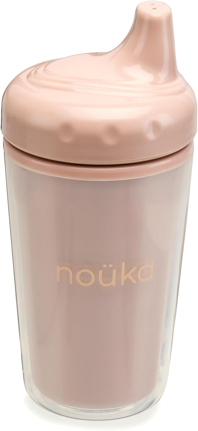 noüka Insulated and Non-Spill Sippy Cup | Leak Proof and Easy Grip | Keeps Drinks Hot or Cold | Soft Blush