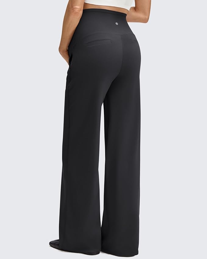 G4Free BareFeel Maternity Dress Yoga Pants with Pockets Over The Belly Stretchy Work Slack Pregnancy Wide Leg Casual Trousers