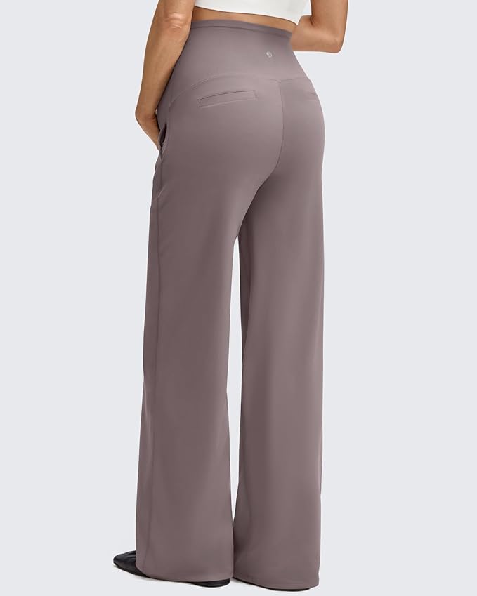 G4Free BareFeel Maternity Dress Yoga Pants with Pockets Over The Belly Stretchy Work Slack Pregnancy Wide Leg Casual Trousers