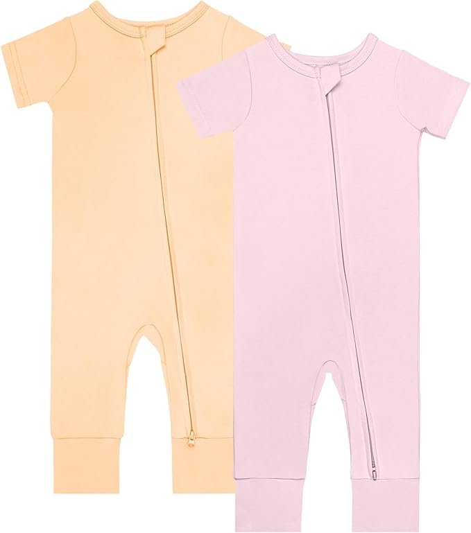 GUISBY Footless Short Sleeve Baby Pajamas with Zipper Cotton Infant Sleepwear