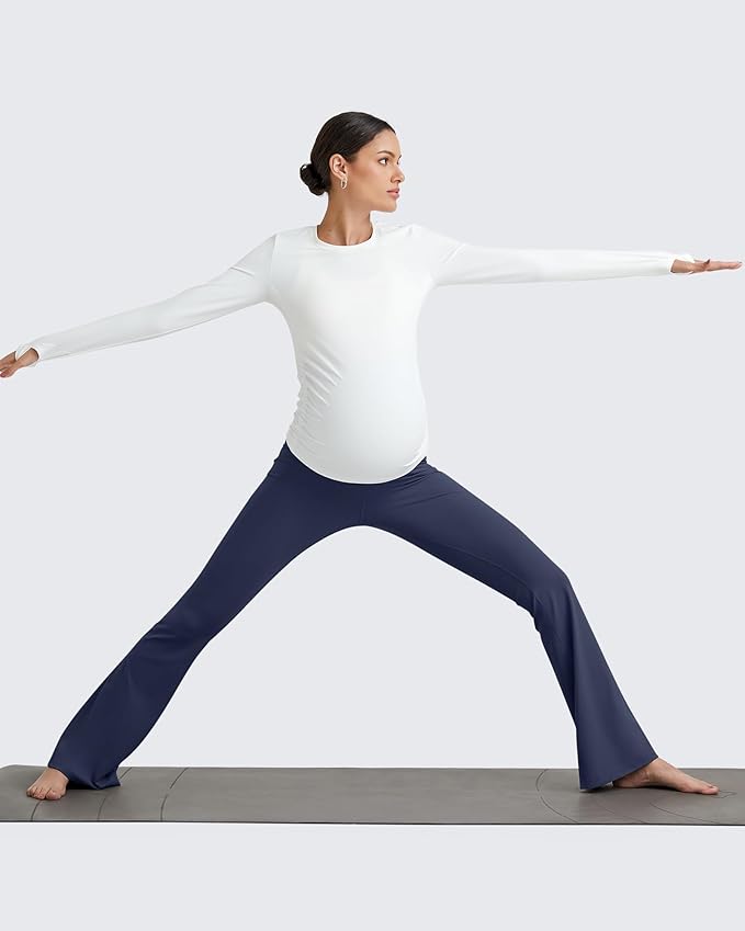 G4Free BareFeel Maternity Flare Leggings with Pockets Over The Belly Stretchy Casual Lounge Pregnancy Dress Pants for Work