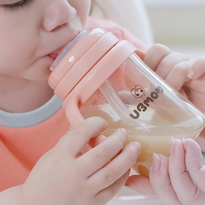 UBMOM No-spill, Backflow prevention Sippy Cup with Straw, PPSU, Learner Cup with Handle for Baby and Toddlers, BPA free, 9.47oz (Strawberry)