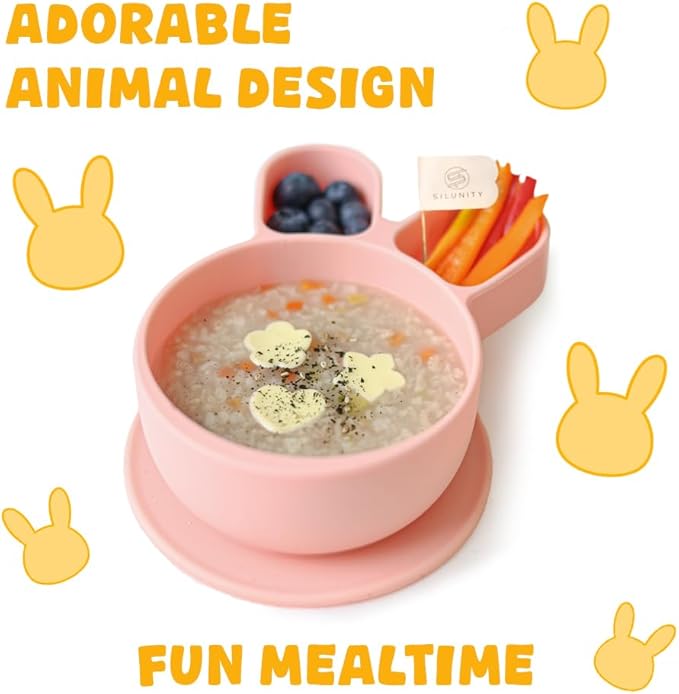 Baby Plates with Suction - Self-Feeding Tools for Baby - Made in Korea - Suction Plates Feeding Essentials - Ideal Baby Food Plates - Perfect Design for Toddlers (Gray, Bear Claw)