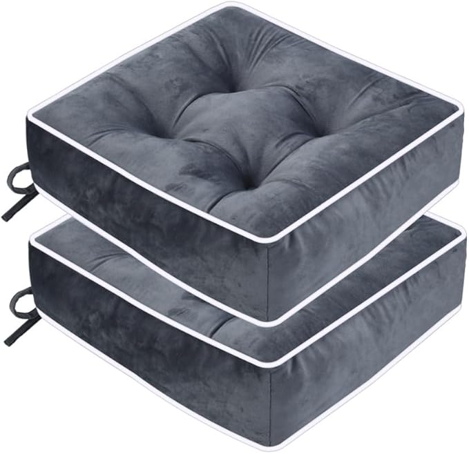 ERWUDEling Set of 2 Tufted Waterproof Outdoor Chair Cushions - 19x19x5 inchThick Patio Seat Pads with Ties for Lawn, Wicker & Garden Furniture,Gray