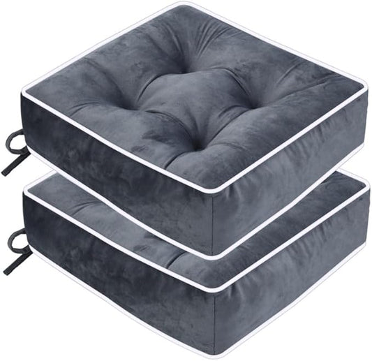 ERWUDEling Set of 2 Tufted Waterproof Outdoor Chair Cushions - 19x19x5 inchThick Patio Seat Pads with Ties for Lawn, Wicker & Garden Furniture,Gray
