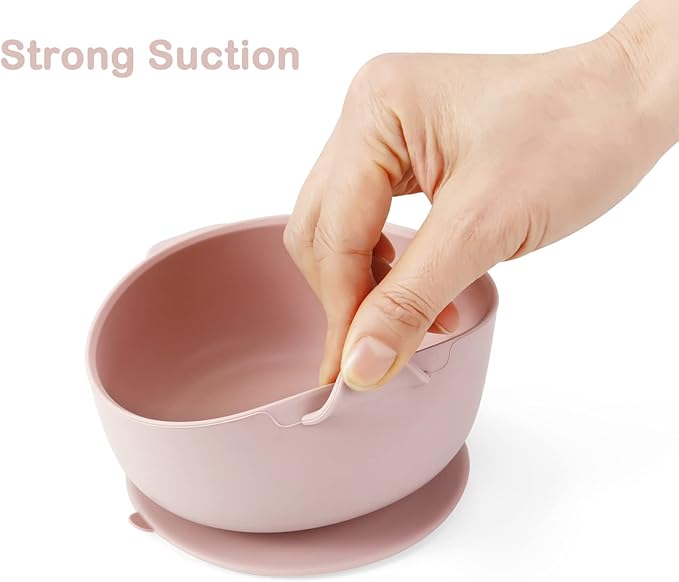 PandaEar 3 Pack Baby Bowls with Suction| Leak-Proof Stay Put Silicone Food Bowl with Lids for Babies Kids Toddlers Infants| Food Grade Soft Safe BPA-Free Silicone (Pink Rose Linen)