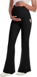 Fotociti Maternity Flare Leggings with Pockets, Women’s Soft Pregnancy Pants Over The Belly For Yoga Workout Active