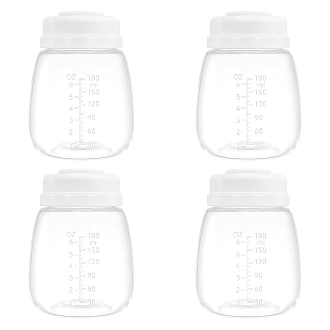 Breast Milk Collection and Storage Bottles, 6oz/180ml, Compatible with Spectra S1 S2 9 Plus, Motif Luna, and Most Wide-Mouth Flanges, Work with Spectra Bottles for Pumping, 4 Pack
