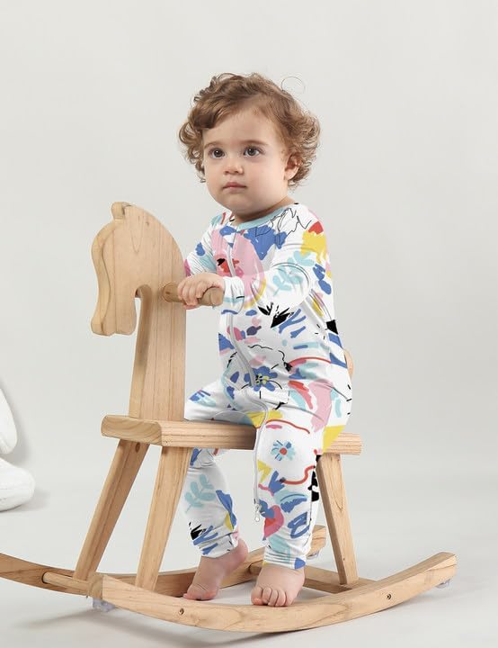 Jimonda Baby Girls Boys Footless Pajamas,Rayon From Bamboo Pjs 2 Way Zipper Long Sleeve Soft Sleeper,Infant Tie-dye Romper