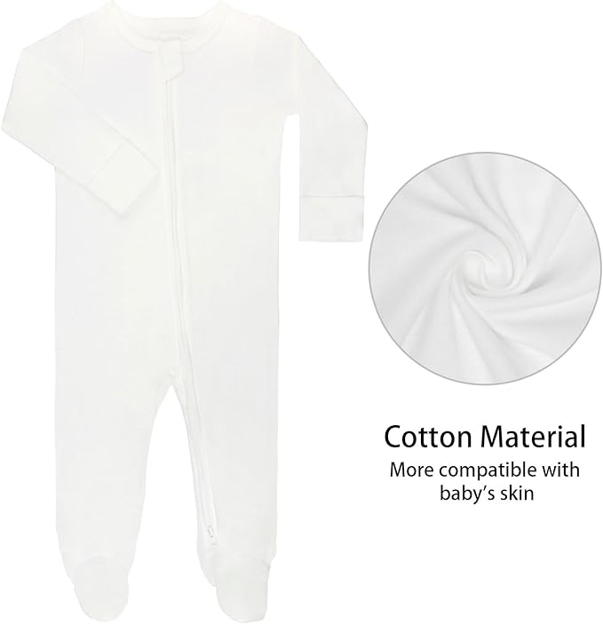 GUISBY Long Sleeve Baby Footed Pajamas with Mittens Cotton Sleepers with Zipper 3-Pack