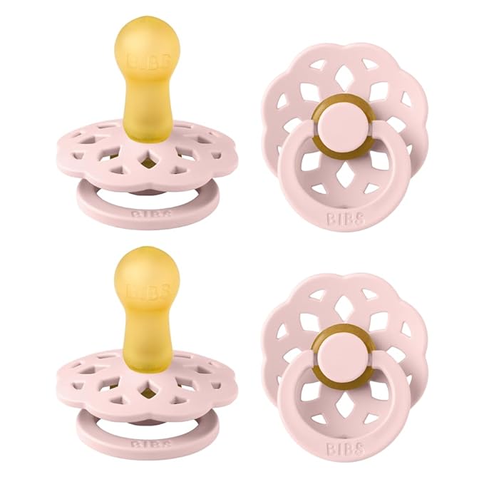 BIBS Boheme Pacifier 4-Pack. BPA Free Dummy Pacifier, Round Nipple. Natural Rubber Latex, Made in Denmark, Size 2 (6-18 Months), Blossom