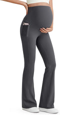 G4Free BareFeel Maternity Flare Leggings with Pockets Over The Belly Stretchy Casual Lounge Pregnancy Dress Pants for Work