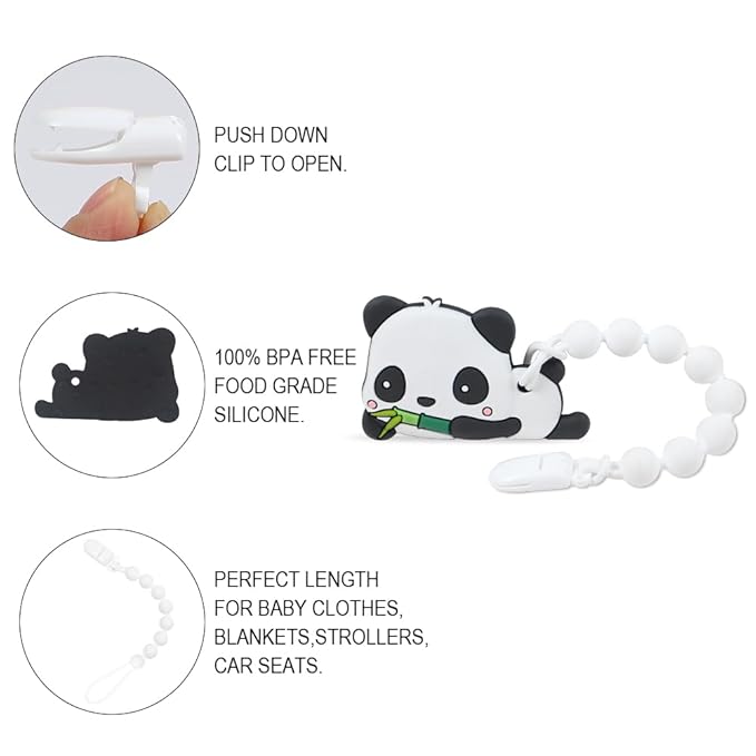 Baby Teething Toys,Food Grade Silicone Teether with One-Piece Pacifier Clip Holder,Shower Gift,Highly Effective Pain Relief for 3 Months+ Boy and Girl,BPA Free,Freezer Safe. (Panda)