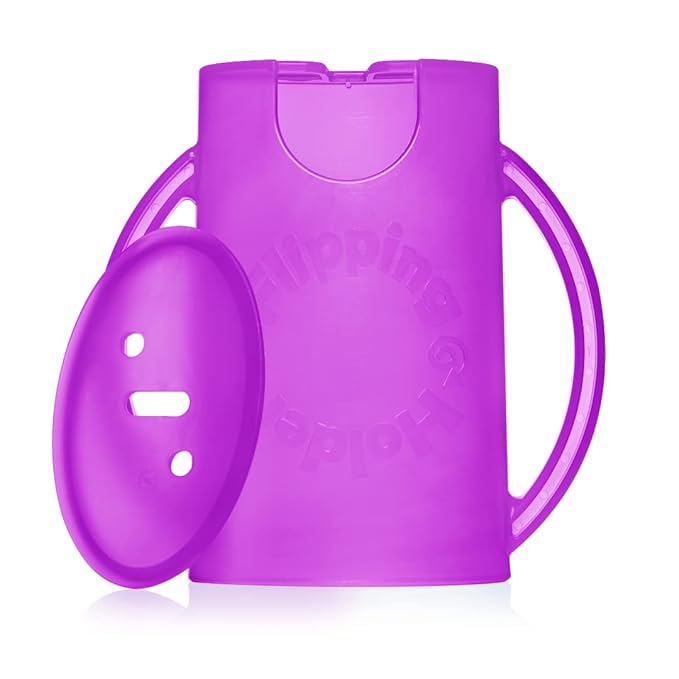 Flipping Holder Squeeze Proof Food Pouch Holder for Toddlers, Babies, Kids, Mess Free No Squeeze Juice Box Drink and Applesauce Snack Holder with Easy Grip Handles and Lid