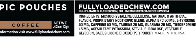 Fully Loaded Alpha Fuel Nootropic Pouches (Coffee Fuel) - Nootropic Energy Pouches with Caffeine, Alpha GPC, Tyrosine, Taurine, Guarana and More