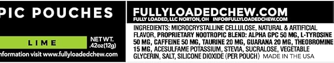 Fully Loaded Alpha Fuel Nootropic Pouches (Lime Fuel) - Nootropic Energy Pouches with Caffeine, Alpha GPC, Tyrosine, Taurine, Guarana and More