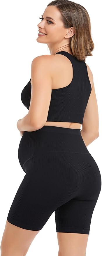 Women's Maternity 2 Piece Outfit Set - Bra & Shorts for Pregnancy - Yoga workout Lounge Wear Sets