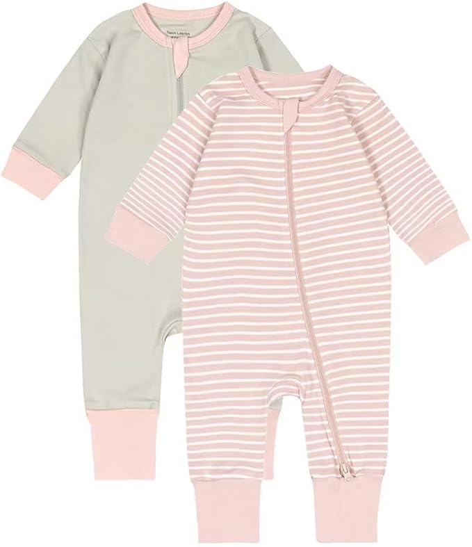 Teach Leanbh Toddler Baby Boys Girls 2-Pack Pajamas Cotton 2 Way Zipper Long Sleeve Footless Romper Sleep and Play