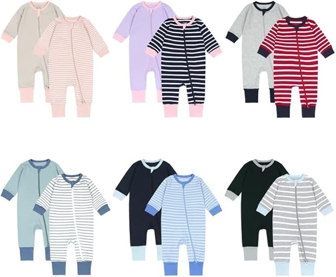 Teach Leanbh Toddler Baby Boys Girls 2-Pack Pajamas Cotton 2 Way Zipper Long Sleeve Footless Romper Sleep and Play