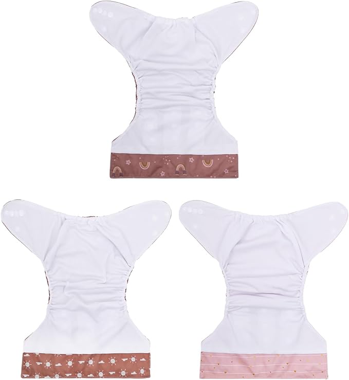 babygoal AWJ Cloth Diapers with Tummy Panel Pack of 7, 3 Diaper Cover with 3 Inserts and Wet Dry Bag, Adjustable Washable Reusable for Baby Girls and Boys