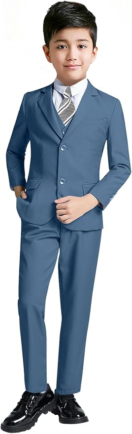 YuanLu Boys Suit for Kids Tuxedo Wedding Ring Bearer Outfit, 5 Piece Boy Slim Fit Formal Suits with Adjustable Waist