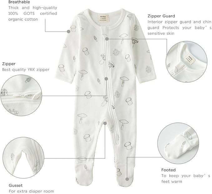 Owlivia Organic Cotton Baby Boy Girl Zip up Sleep 'N Play Pjs, Footless, Long Sleeve