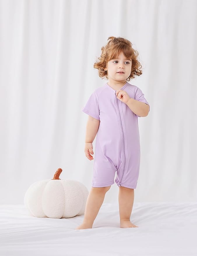 JunNeng 2 Pack Footless Long/Short Sleeve Baby Romper with Zipper Cotton Infant Sleepwear