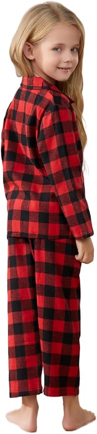 Schbbbta Kids Pajamas Set, Plaid Button Down Pjs for Girls & Boys, 9 Months - 14 Years