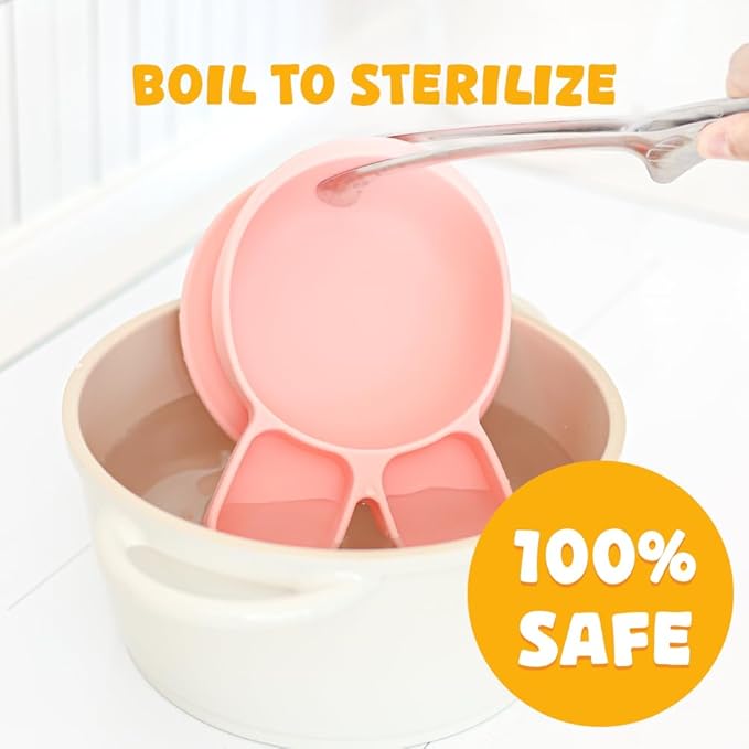 Baby Plates with Suction - Self-Feeding Tools for Baby - Made in Korea - Suction Plates Feeding Essentials - Ideal Baby Food Plates - Perfect Design for Toddlers (Yellow, Bear Claw)