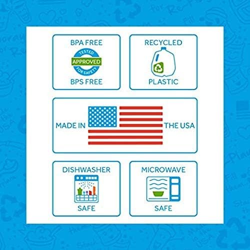Re-Play 3x3 Divided Toddler Plates and Utensils Set - Toddler Forks and Spoons Set - Dishwasher and Microwave Safe - Made in USA - Aqua Asst