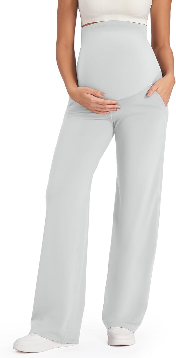 G4Free Maternity Pants Over The Belly Yoga Dress Work Pregnancy Pants Stretchy Lounge Wide Leg Trousers with Pockets