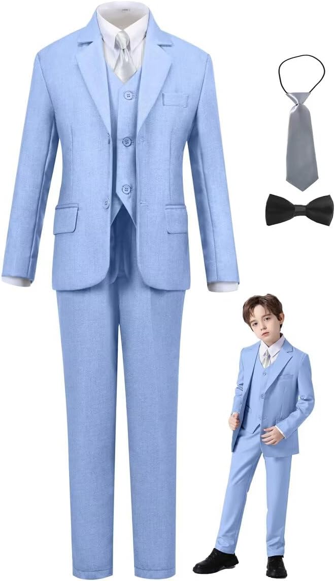 Boys Suit Set Slim Fit Kids Formal Suits Toddler Tuxedo Wedding Prom Classic Suits for Boy Teen Black Blue Dress Outfit