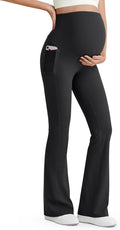 G4Free BareFeel Maternity Flare Leggings with Pockets Over The Belly Stretchy Casual Lounge Pregnancy Dress Pants for Work