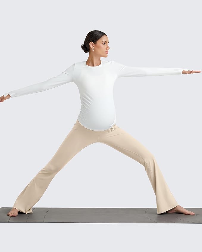 G4Free BareFeel Maternity Flare Leggings with Pockets Over The Belly Stretchy Casual Lounge Pregnancy Dress Pants for Work
