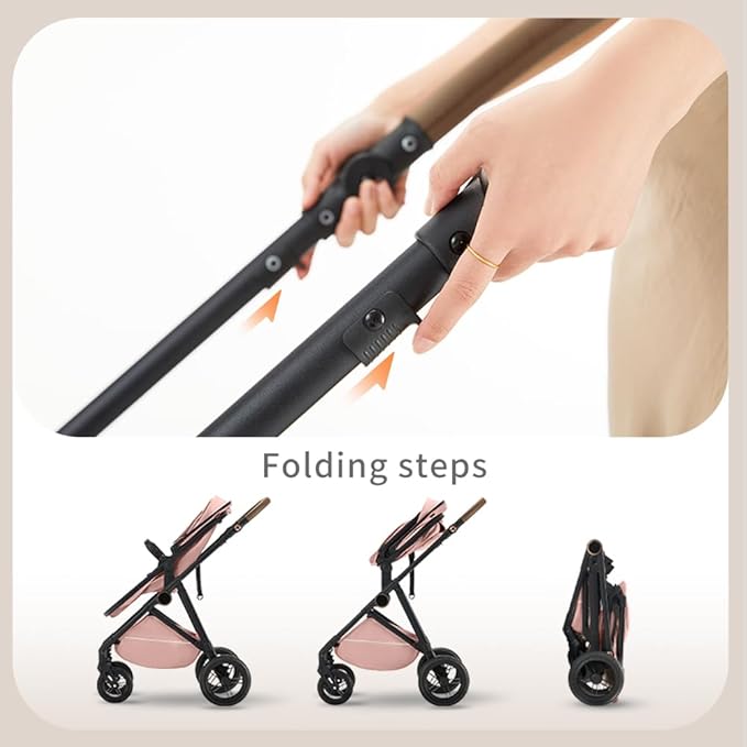 2 in 1 Baby Stroller, High Landscape Infant Stroller Pram Foldable Pushchair with Adjustable Canopy, Storage Basket,5-Point Harness,Mom Bags (Brown)