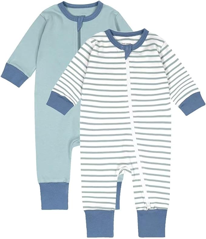 Teach Leanbh Toddler Baby Boys Girls 2-Pack Pajamas Cotton 2 Way Zipper Long Sleeve Footless Romper Sleep and Play